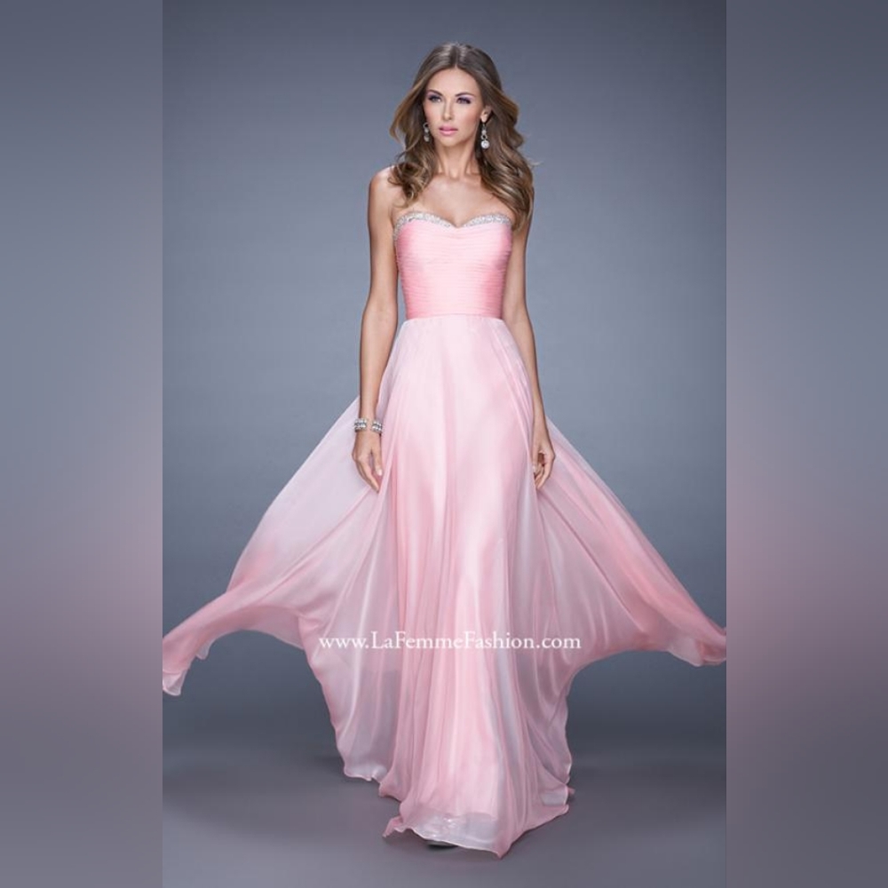 LA FEMME  BRAND NEW COTTON CANDY PINK BEADED US 4 CHIFFON GOWN FORMAL/PROM